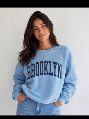 Retrobrand Sweatshirt Brooklyn Graphic Light Blue large EUC